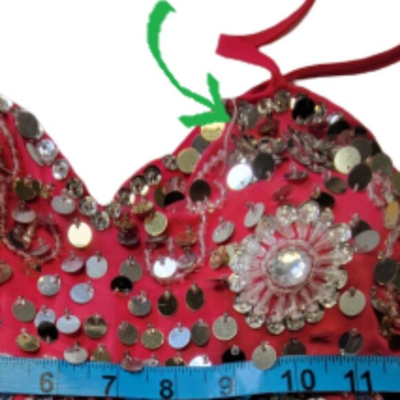 Pink Sequin Halter Crop Top Silver Sequin Backless Belly Dancing Tops NEW - Picture 10 of 11